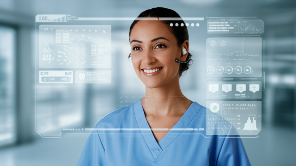 護理師使用AI智能耳麥工作情境